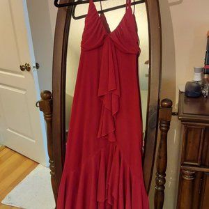 Formal RED ruffle hem halter strap dress